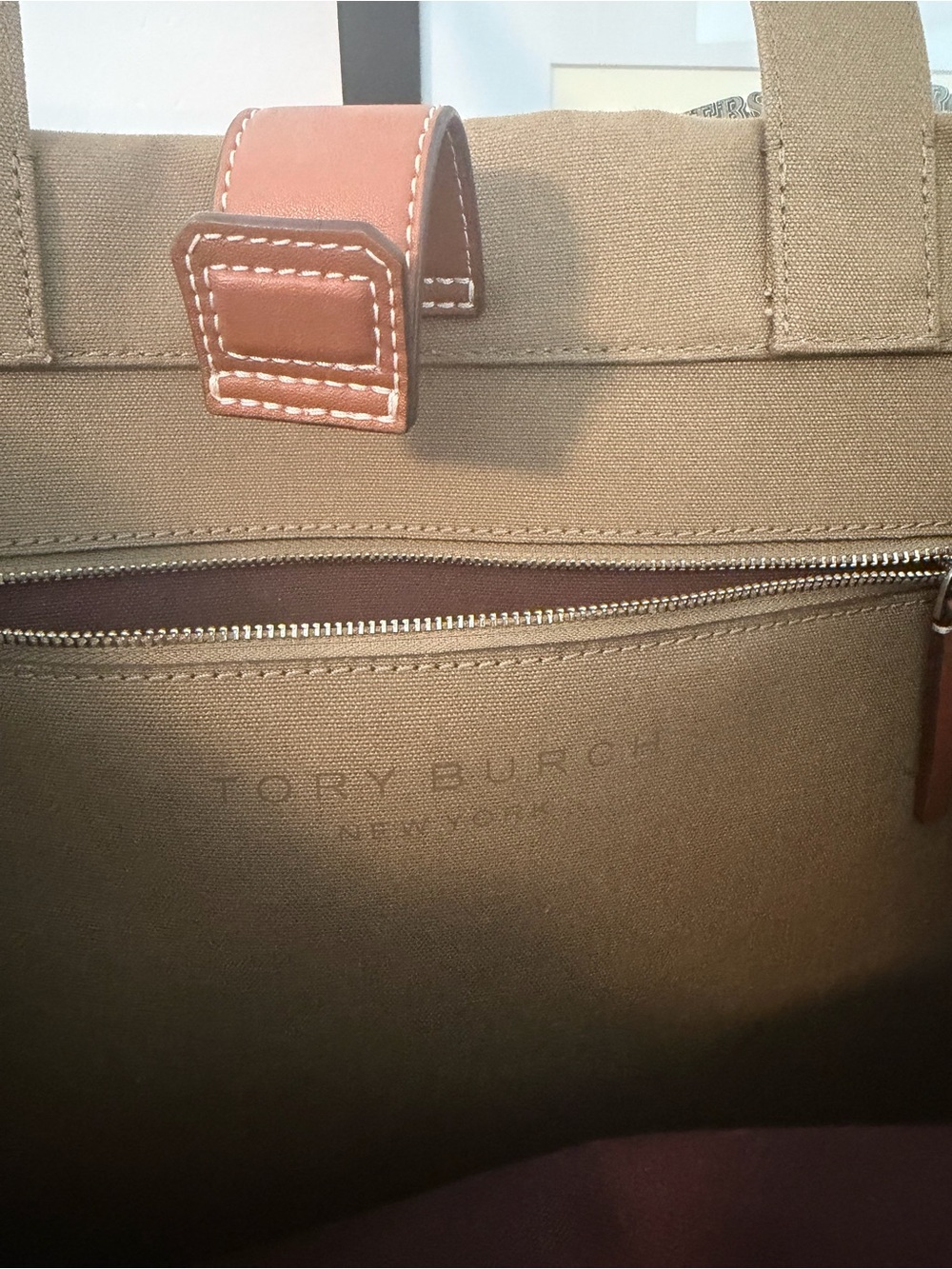 Tory Burch Ella Canvas Tote Dark Sage Green Like Brand New - Picture 6 of 7